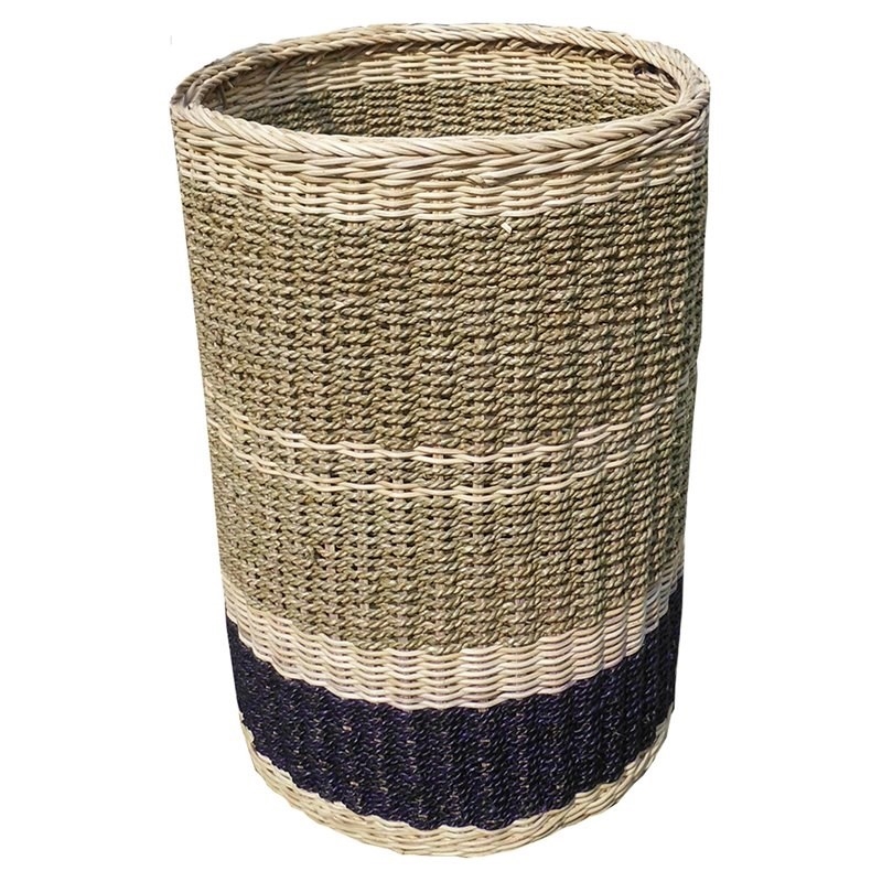Pemberly Row Round Simple Wicker/Rattan Tall Basket in Natural