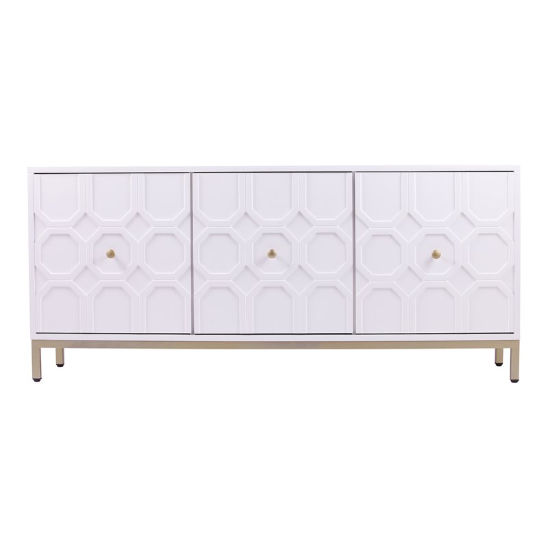 Pemberly Row Contemporary 3-Door Accent Cabinet in Antique White