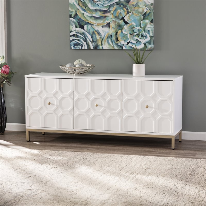Pemberly Row Contemporary 3-Door Accent Cabinet in Antique White