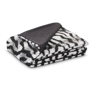 Pemberly Row 56x72&quot Plush Faux Fur Fabric Throw in Ebony Black