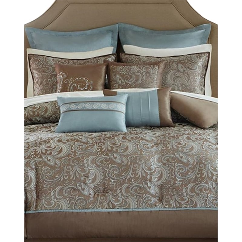 Pemberly Row Modern 24-Piece Microfiber Comforter Set - Blue/Brown