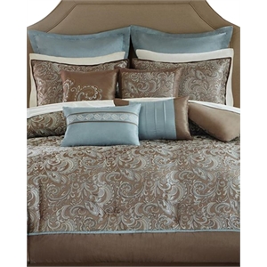 Pemberley Row Microfiber Blue Brown Comforter Set 90&quot x 90&quot Unassembled