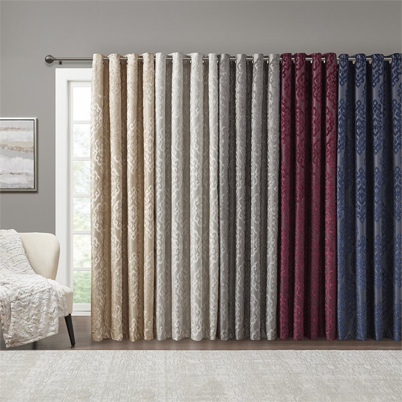 Pemberly Row Mirage Fabric Knitted Jacquard Total Blackout Window Panel in Beige