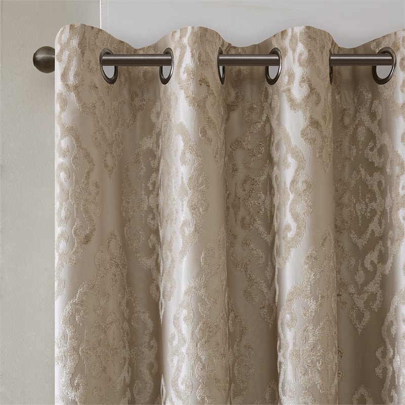 Pemberly Row Mirage Fabric Knitted Jacquard Total Blackout Window Panel in Beige