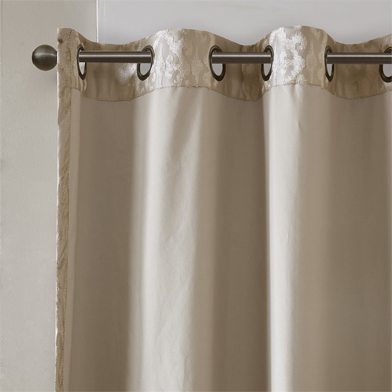 Pemberly Row Mirage Fabric Knitted Jacquard Total Blackout Window Panel in Beige