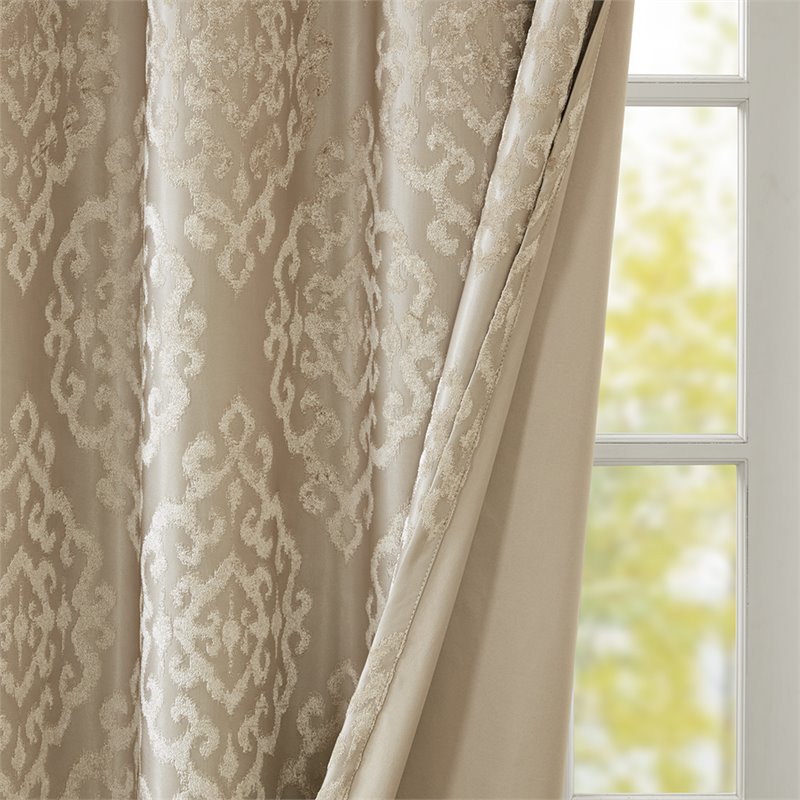 Pemberly Row Mirage Fabric Knitted Jacquard Total Blackout Window Panel in Beige