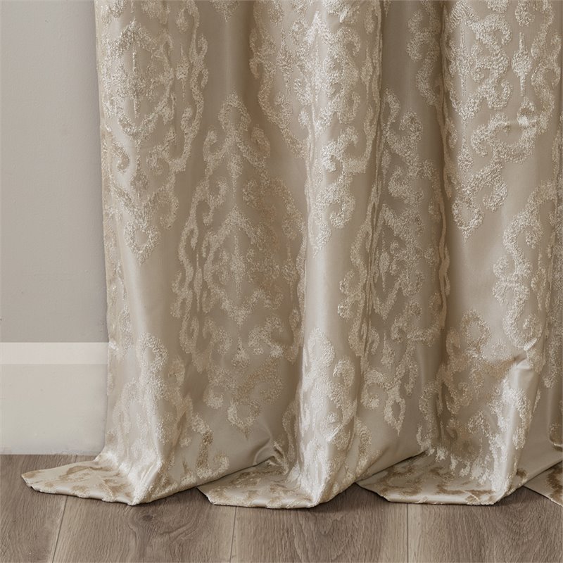 Pemberly Row Mirage Fabric Knitted Jacquard Total Blackout Window Panel in Beige