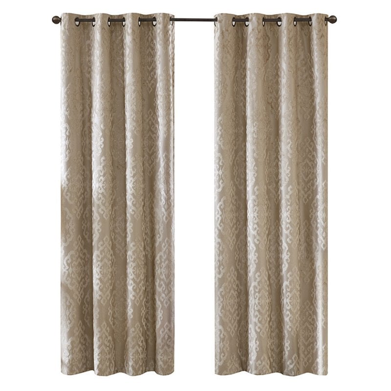 Pemberly Row Mirage Fabric Knitted Jacquard Total Blackout Window Panel in Beige