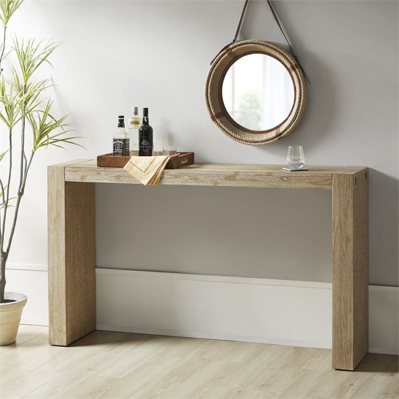 Pemberly Row Contemporary Solid Wood Console Table in Natural/Wheat