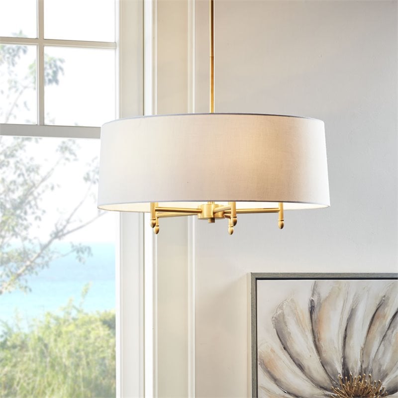 Pemberly Row Transitional Fabric and Metal Chandelier in Gold/White