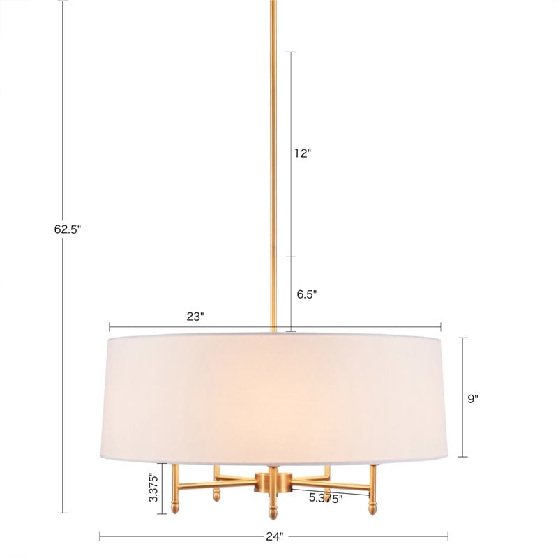 Pemberly Row Transitional Fabric and Metal Chandelier in Gold/White