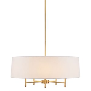 Pemberly Row Transitional Fabric and Metal Chandelier in Gold/White
