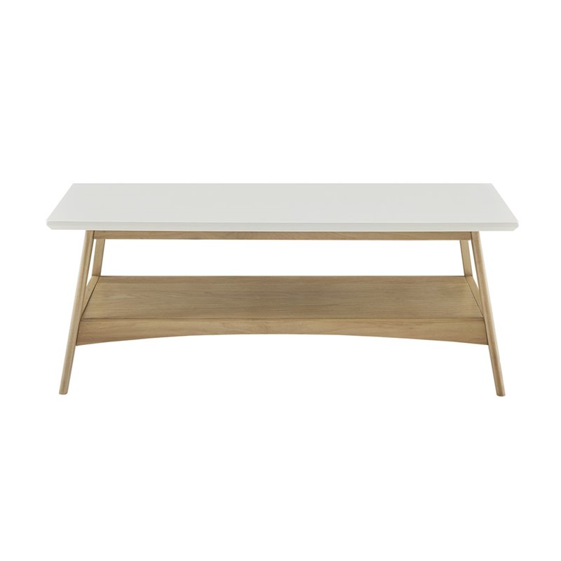 Pemberly Row Mid-Century Solid Wood Coffee Table in Off White