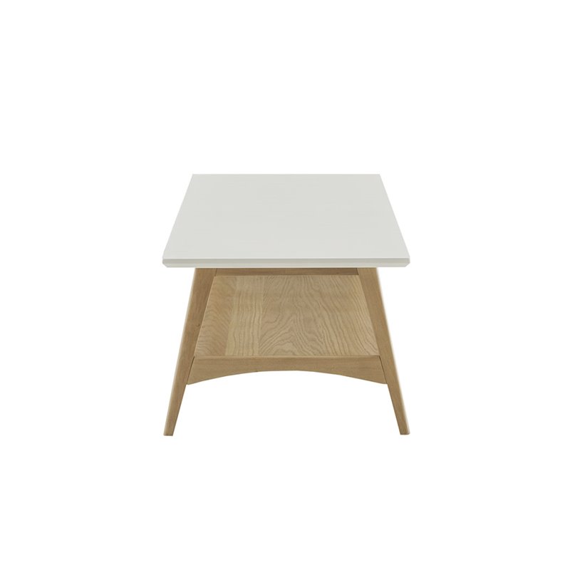 Pemberly Row Mid-Century Solid Wood Coffee Table in Off White