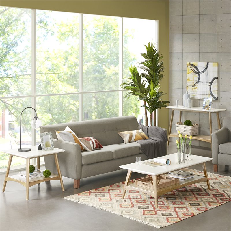 Pemberly Row Mid-Century Solid Wood Coffee Table in Off White