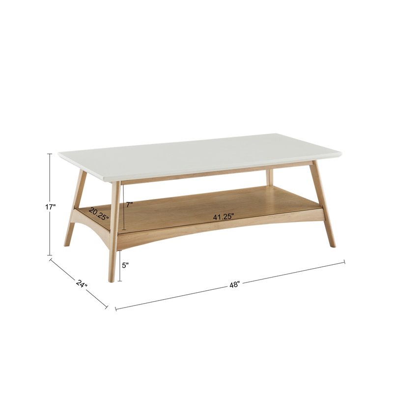Pemberly Row Mid-Century Solid Wood Coffee Table in Off White