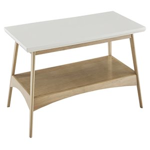 Pemberly Row Mid-Century Solid Wood Coffee Table in Off White