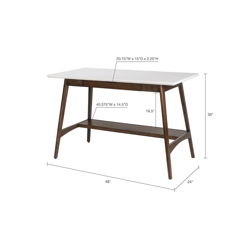 Pemberly Row Mid-Century MDF Rubber Wood Desk in Off White/Pecan