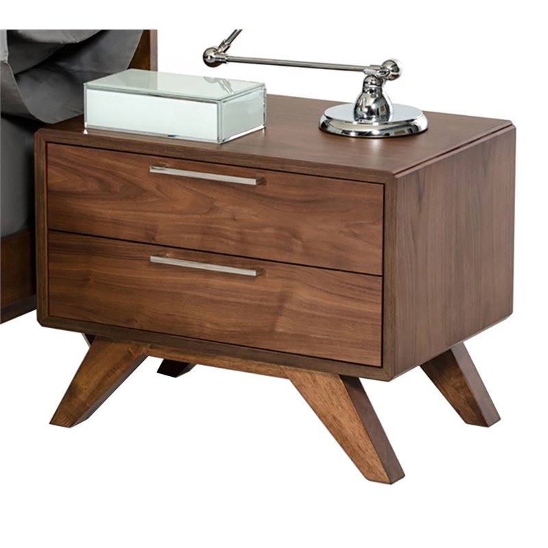 Pemberly Row Modern Wood and Stainless Steel Bedroom Nightstand in Walnut