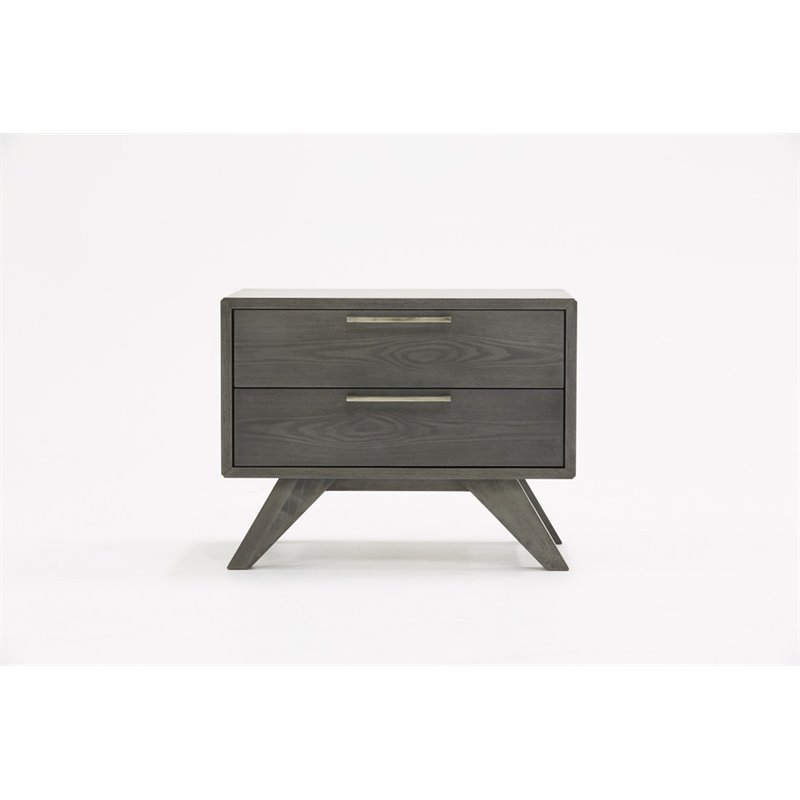 Pemberly Row Modern Wood and Stainless Steel Bedroom Nightstand in Gray