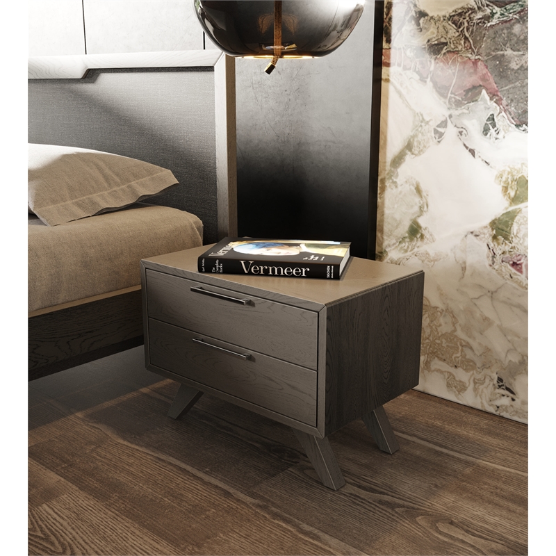 Pemberly Row Modern Wood and Stainless Steel Bedroom Nightstand in Gray