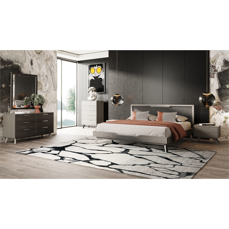 Pemberly Row Modern Wood and Stainless Steel Bedroom Nightstand in Gray