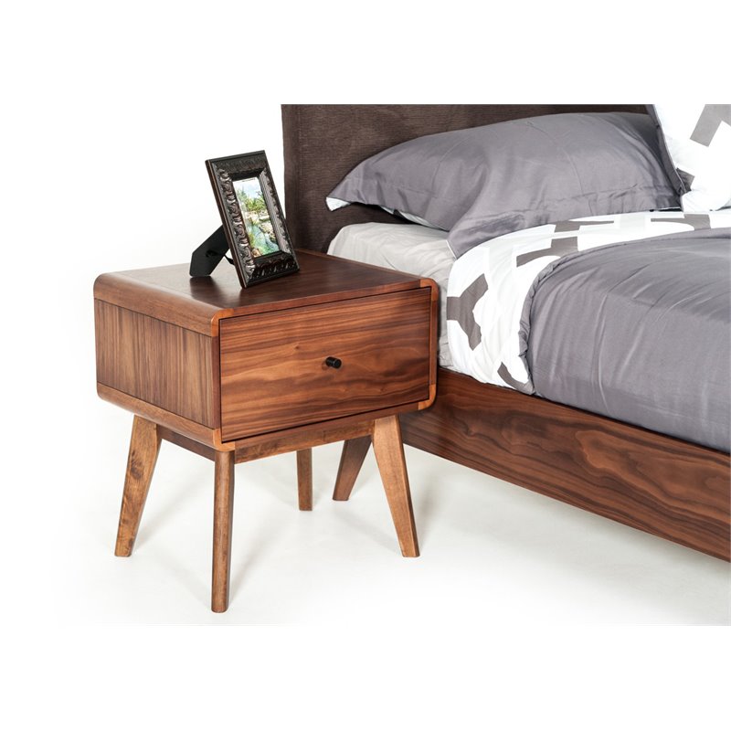 Pemberly Row Mid-Century Wood and Stainless Steel Nightstand in Walnut