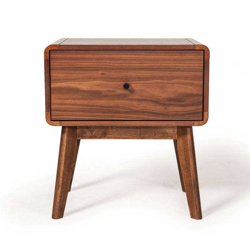 Pemberly Row Mid-Century Wood and Stainless Steel Nightstand in Walnut