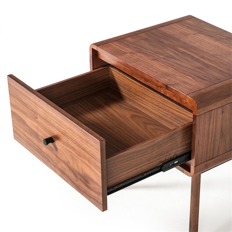 Pemberly Row Mid-Century Wood and Stainless Steel Nightstand in Walnut