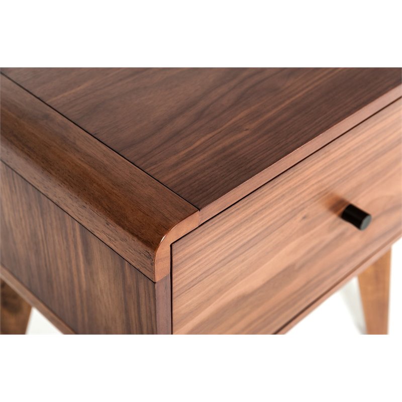Pemberly Row Mid-Century Wood and Stainless Steel Nightstand in Walnut