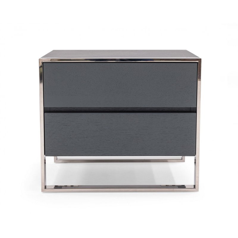 Pemberly Row Wood and Stainless Steel Bedroom Nightstand in Gray Oak