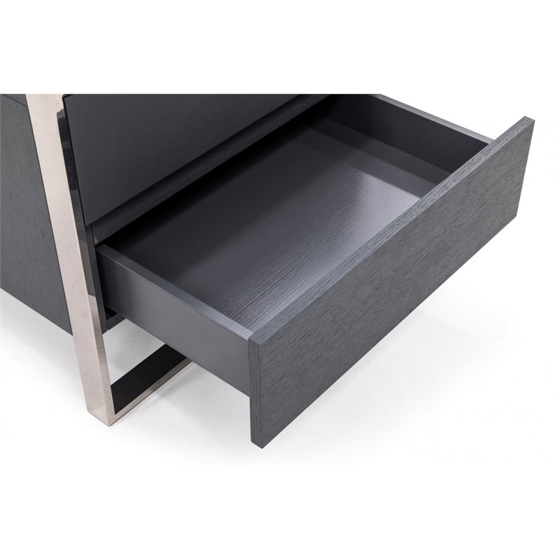 Pemberly Row Wood and Stainless Steel Bedroom Nightstand in Gray Oak