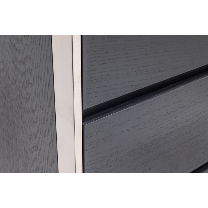 Pemberly Row Wood and Stainless Steel Bedroom Nightstand in Gray Oak