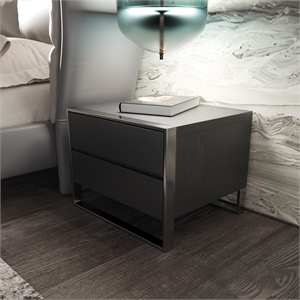 Pemberly Row Wood and Stainless Steel Bedroom Nightstand in Gray Oak
