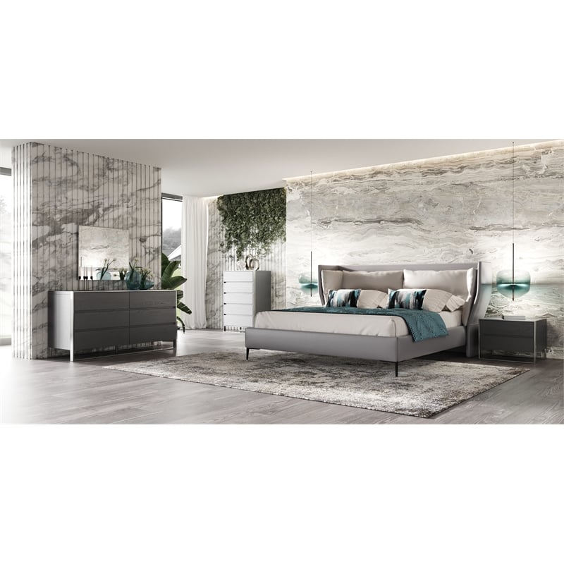 Pemberly Row Wood and Stainless Steel Bedroom Nightstand in Gray Oak