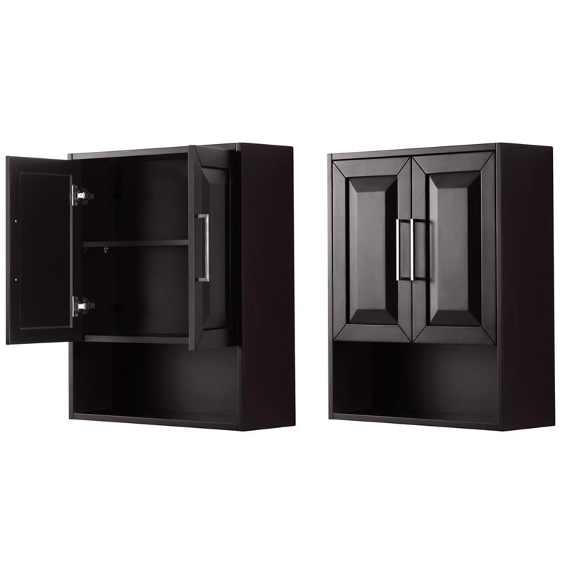 Pemberly Row Wood Wall-Mounted Storage Cabinet in Espresso/Chrome