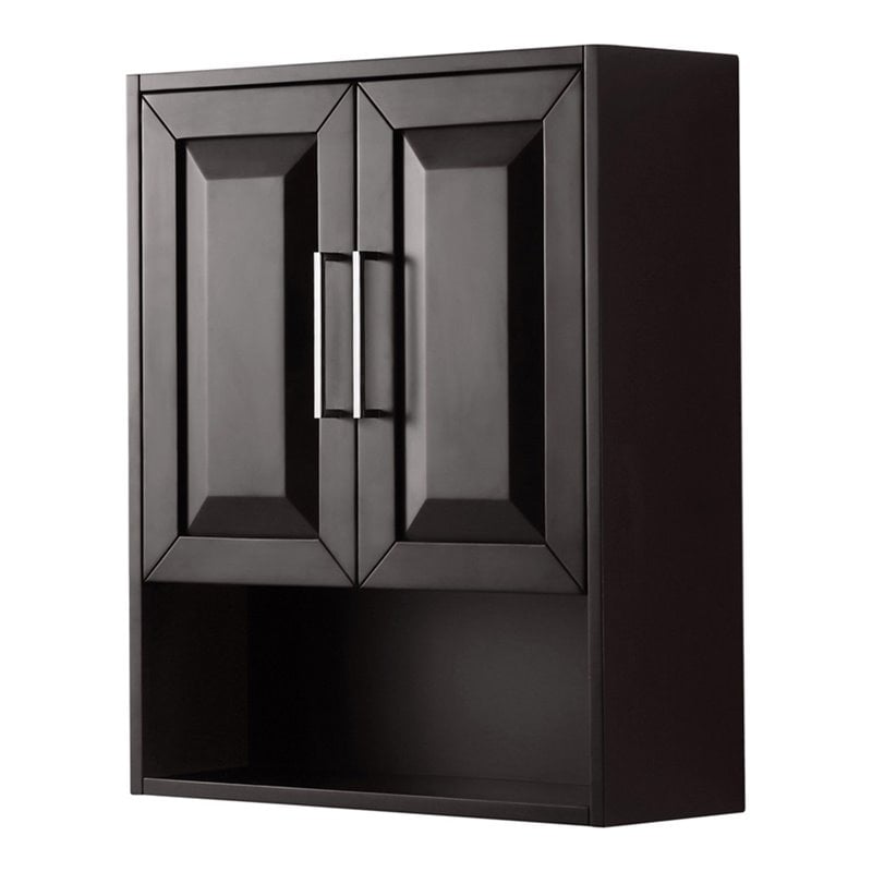 Pemberly Row Wood Wall-Mounted Storage Cabinet in Espresso/Chrome