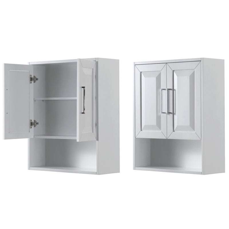 Pemberly Row Wood Wall-Mounted Storage Cabinet in White/Chrome