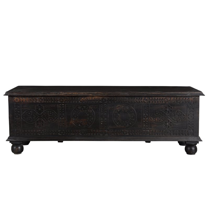 Pemberly Row Modern Carved Solid Wood Storage Ottoman in Black