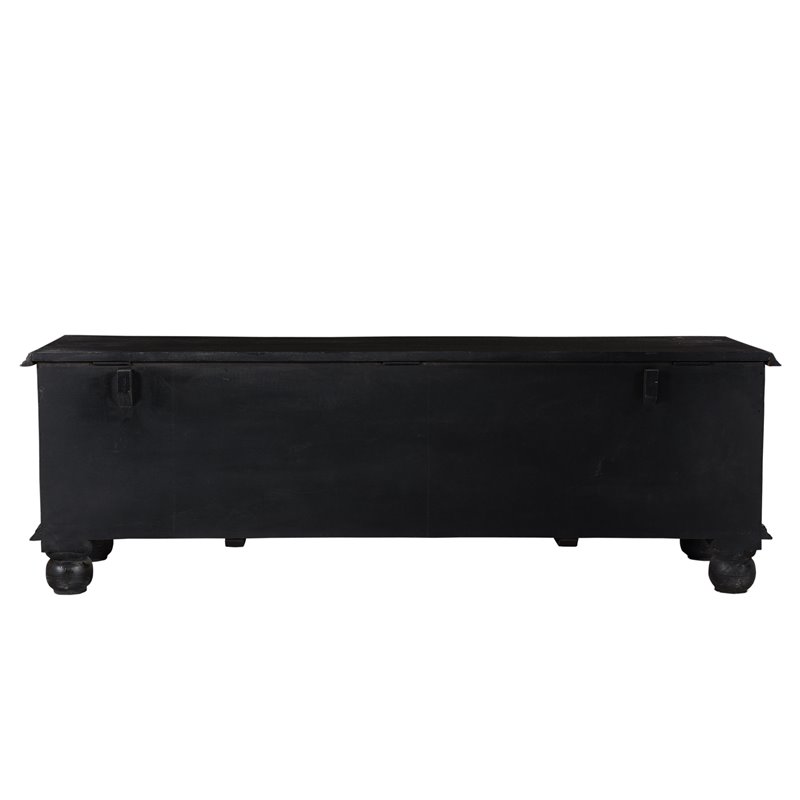 Pemberly Row Modern Carved Solid Wood Storage Ottoman in Black