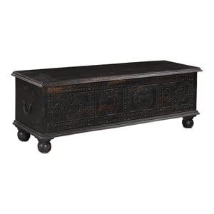 Pemberly Row Modern Carved Solid Wood Storage Ottoman in Black