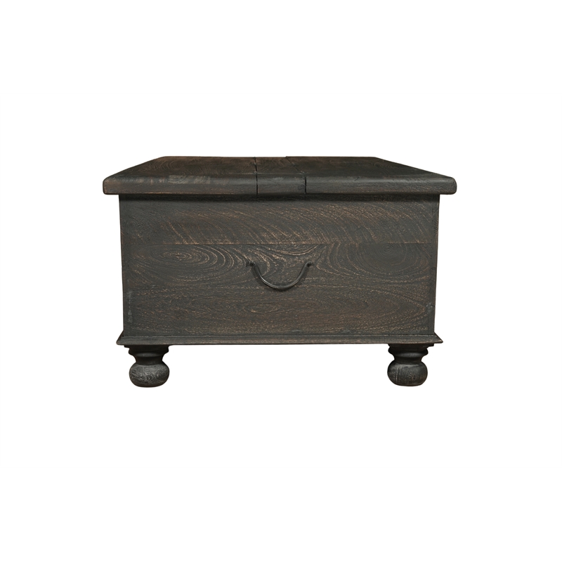 Pemberly Row Floral Carved Solid Wood Storage Coffee Table in Black