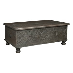 Pemberly Row Floral Carved Solid Wood Storage Coffee Table in Black