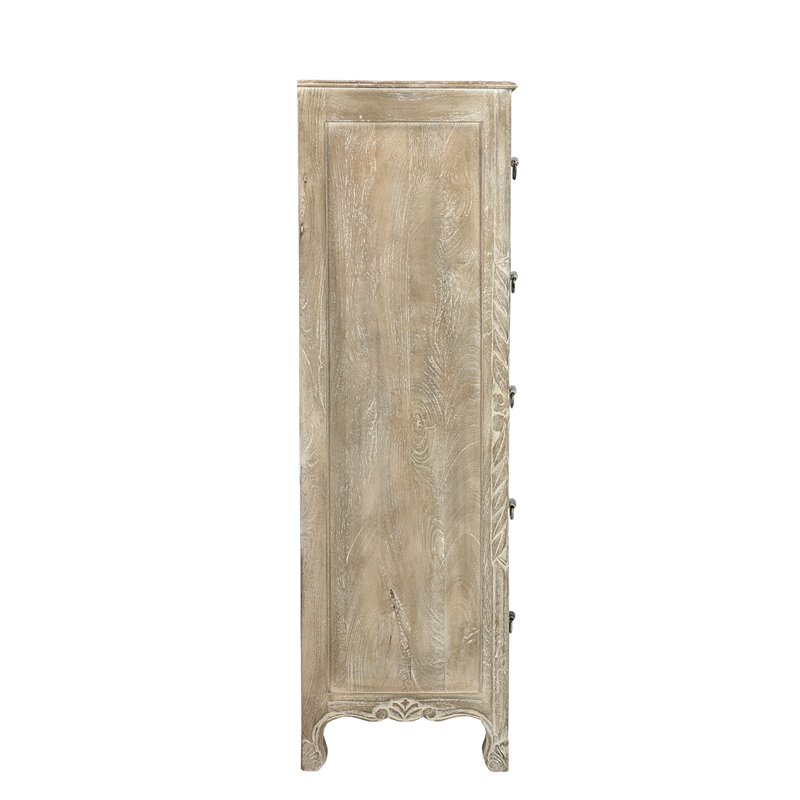 Pemberly Row 6-drawer Floral Carved Solid Wood Chest in Gray