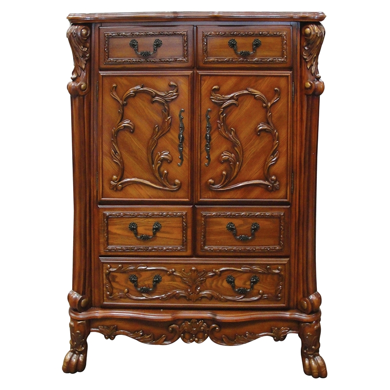 Pemberly Row Modern / Contemporary 5-Drawer Wood Chest in Cherry