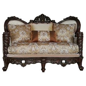 Pemberly Row Traditional European Loveseat with Queen Anne Legs in Dark Walnut