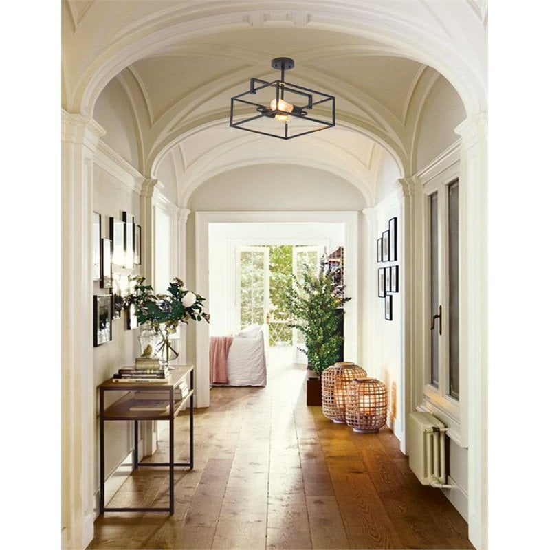 Pemberly Row 2-Light Square Metal Semi-Flush Pendant in Black/Brass