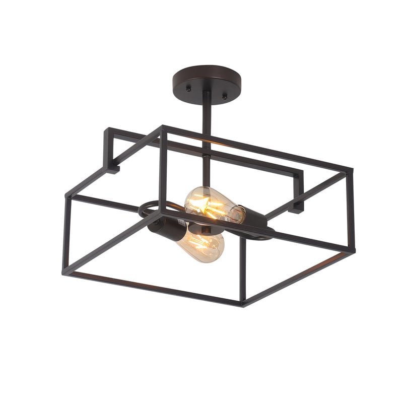 Pemberly Row 2-Light Square Metal Semi-Flush Pendant in Black/Brass