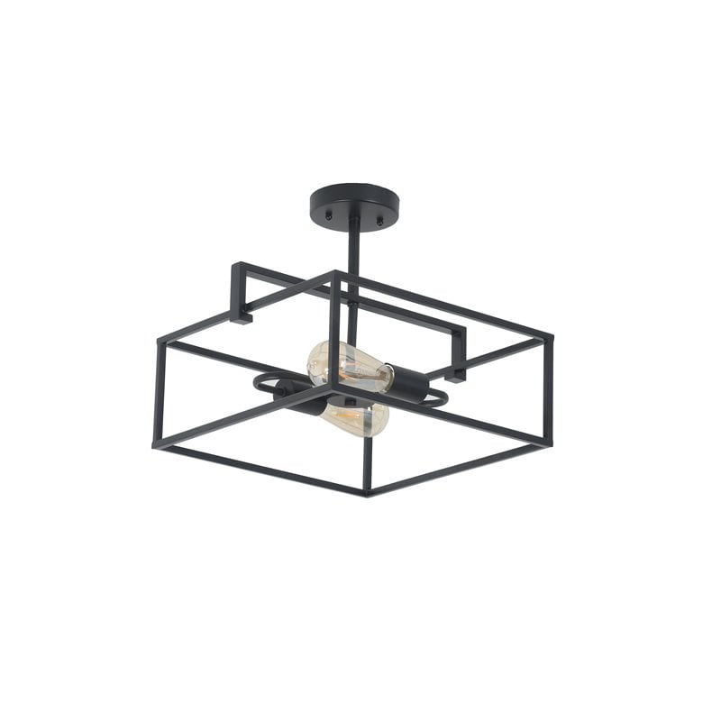Pemberly Row 2-Light Square Metal Semi-Flush Pendant in Black/Brass