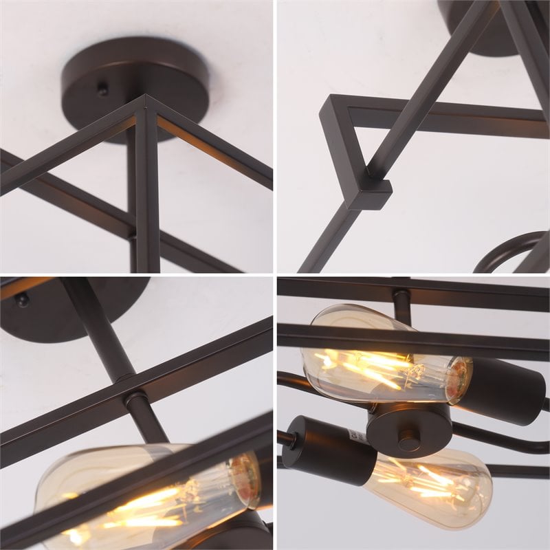 Pemberly Row 2-Light Square Metal Semi-Flush Pendant in Black/Brass